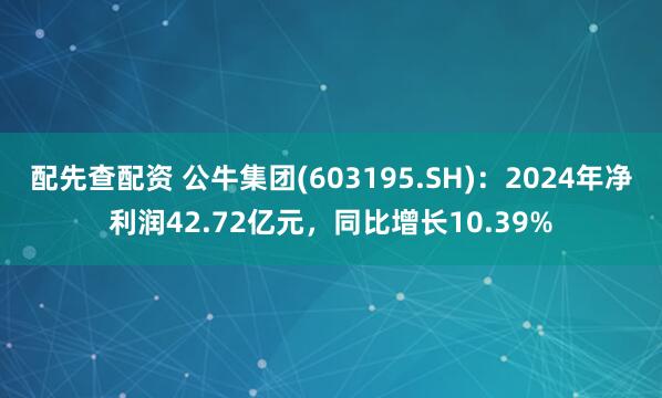 配先查配资 公牛集团(603195.SH)：2024年净利润42.72亿元，同比增长10.39%